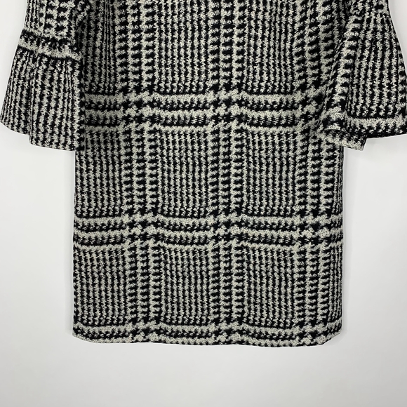 2/$30 ZARA Houndstooth Glen Plaid Shift Dress with Frilled Sleeve Ecru S#5327 - Picture 7 of 16